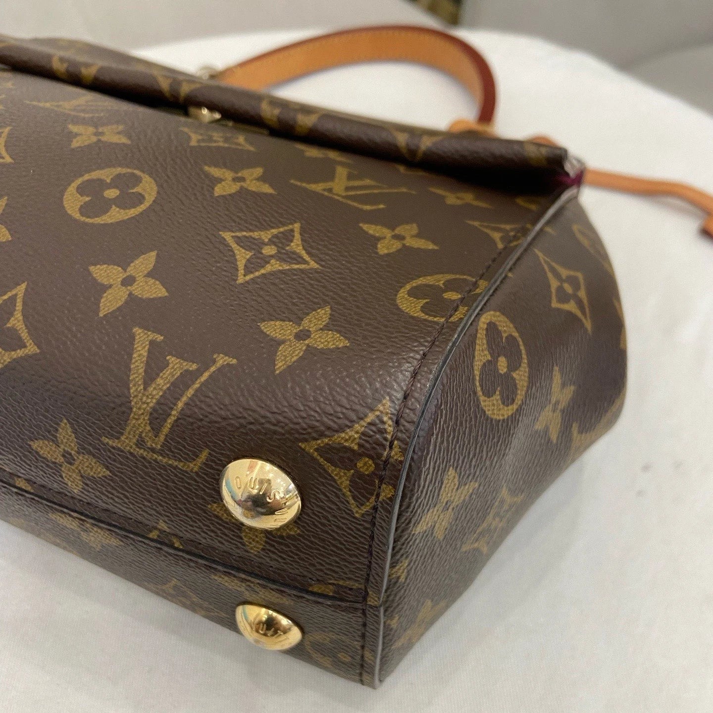 Louis Vuitton Cluny BB Monogram Top Handle Bag Crossbody Brown Gold Women