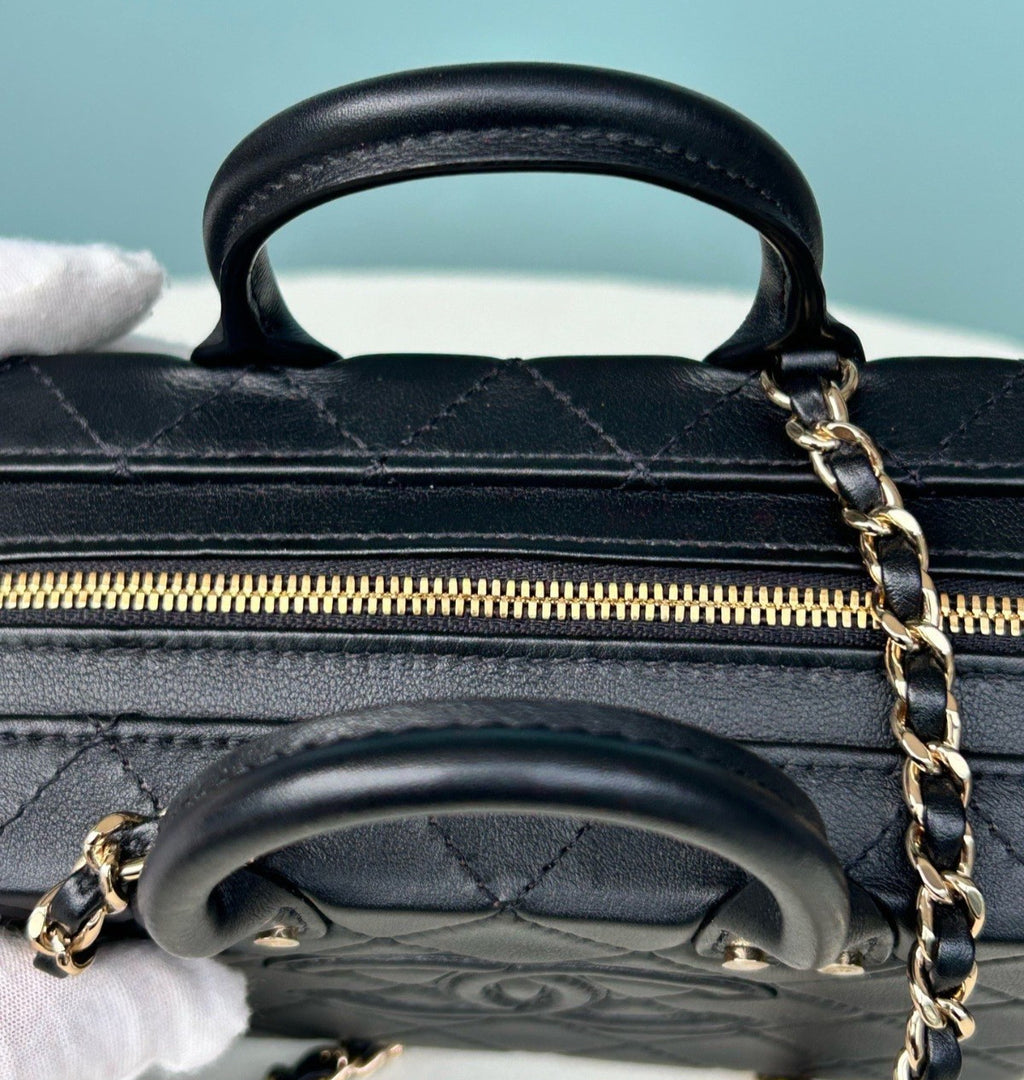 Chanel Camera Case PM Chain Top Handle Crossbody Black Gold Women Classic