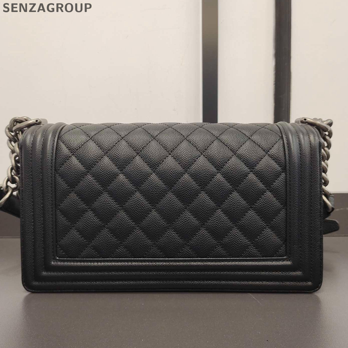 Chanel Le Boy Medium Black Silver Calfskin Chain Shoulder Bag Classic