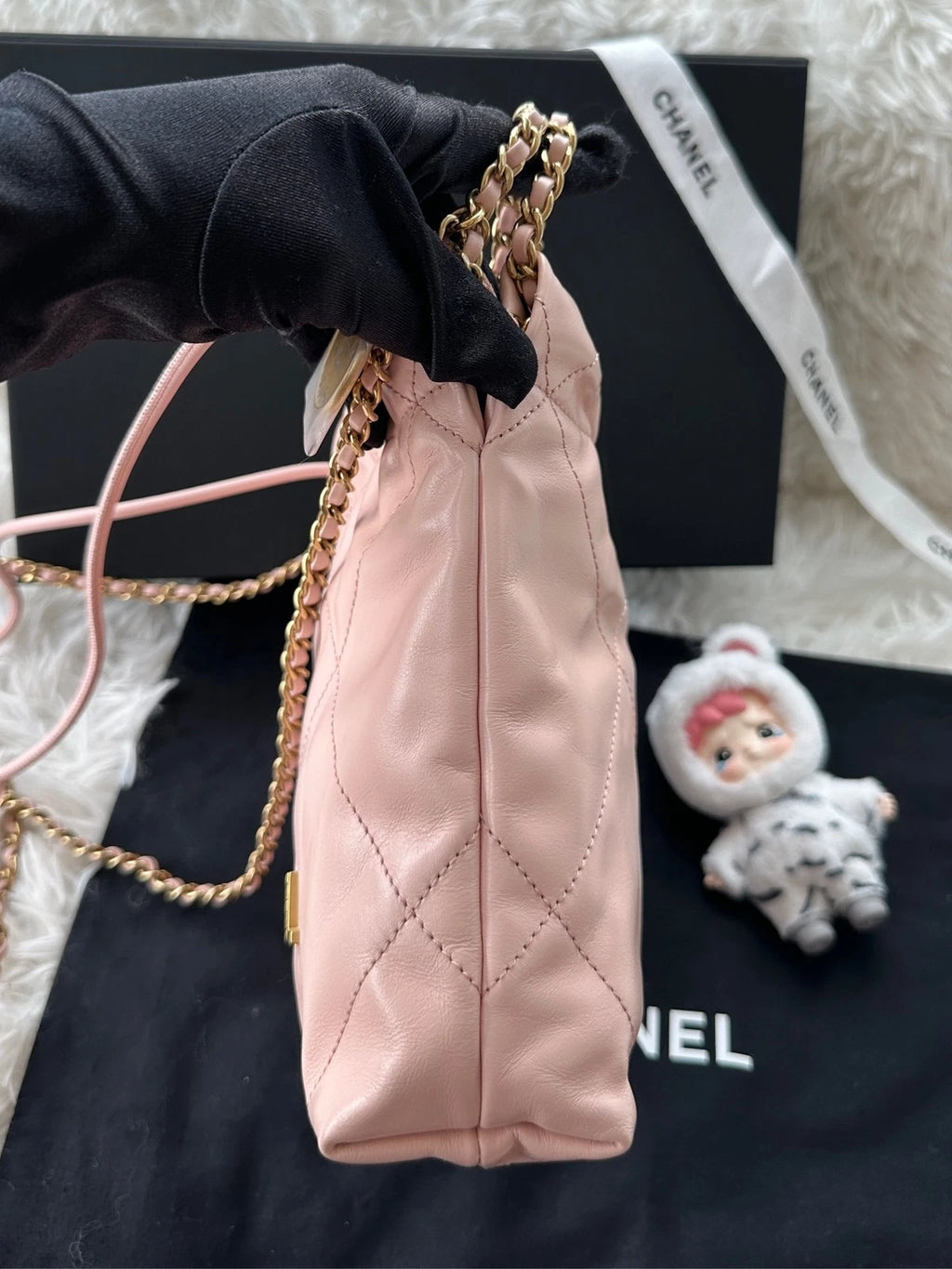 CHANEL 22bag Mini Light Pink Leather Shoulder Crossbody Women