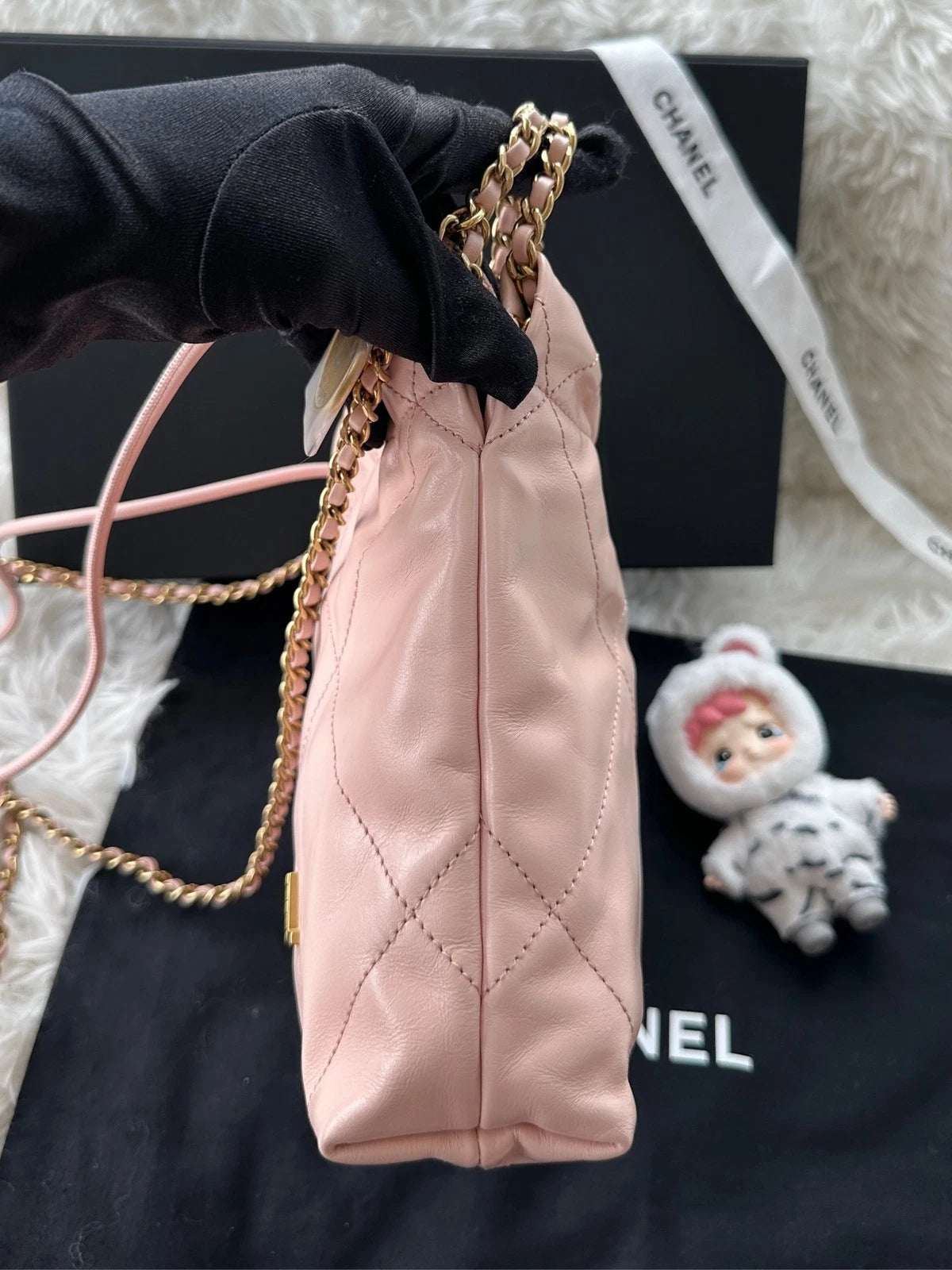 CHANEL 22bag Mini Light Pink Leather Shoulder Crossbody Women