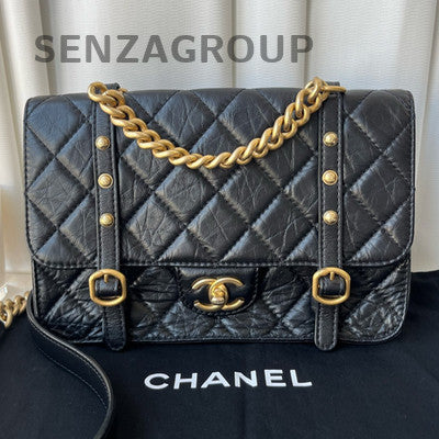 Chanel Black Gold Quilted Messenger Chain Shoulder Crossbody Bag Classic