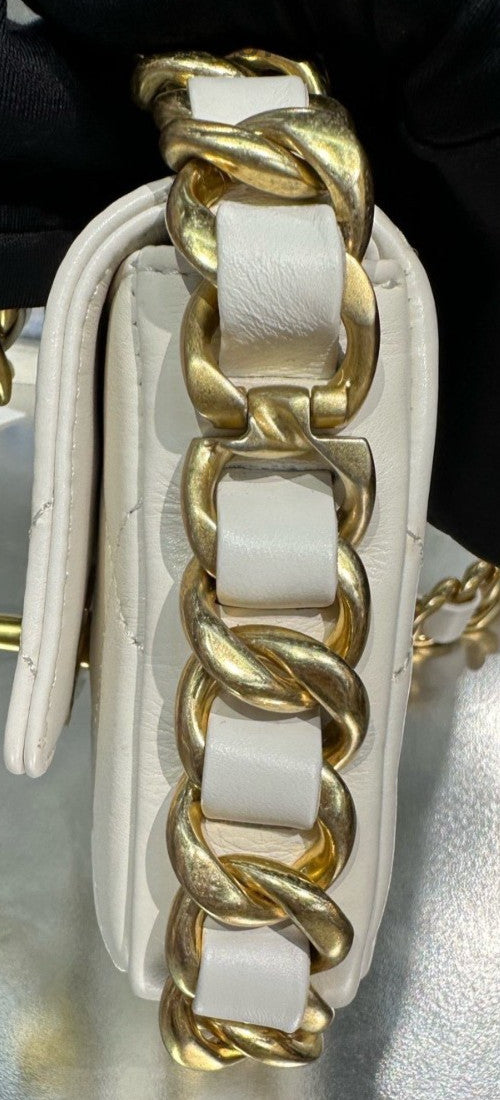 Chanel Lambskin Mini Chain 2Way Shoulder Bag Crossbody White Gold Used Women