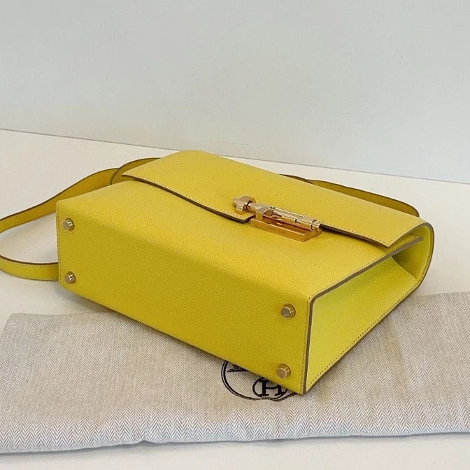 Hermes Verrou23 Epsom Shoulder Bag Yellow Gold Women Classic Fashion