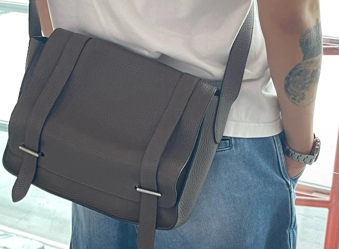 Hermès Steve 27 Small Crossbody Messenger Bag Grey Green