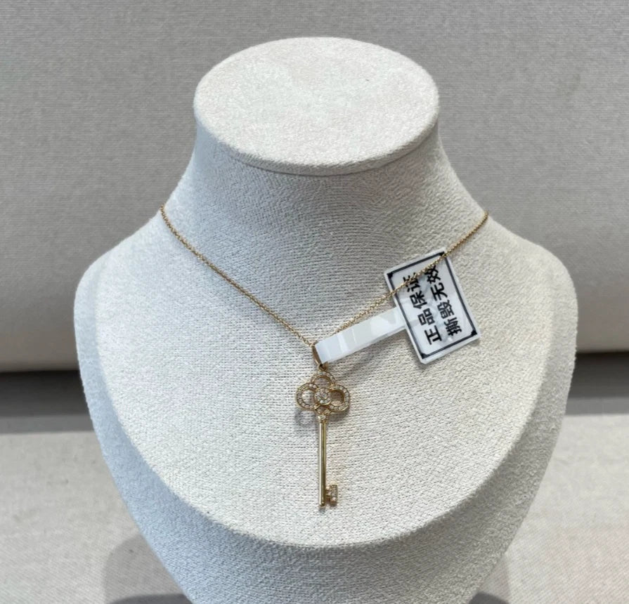 Tiffany&amp;Co. Pendant Necklace Diamond Tiffany Keys Large U 18K Rose Gold