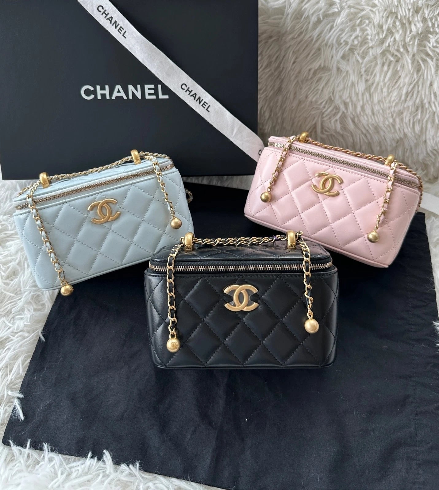 Chanel Sakura Pink Double Gold Ball Adjustable Chain Box Handbag Women
