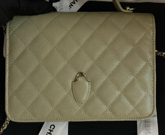 Chanel 25C Diamond Top Handle Bag Chain Crossbody Green Gold  Women Classic