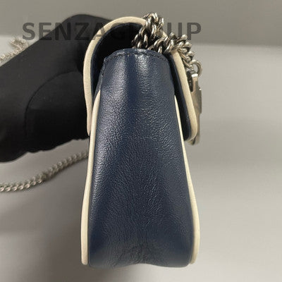 Gucci Marmont Mini Blue White Chain Shoulder Crossbody Bag Silver