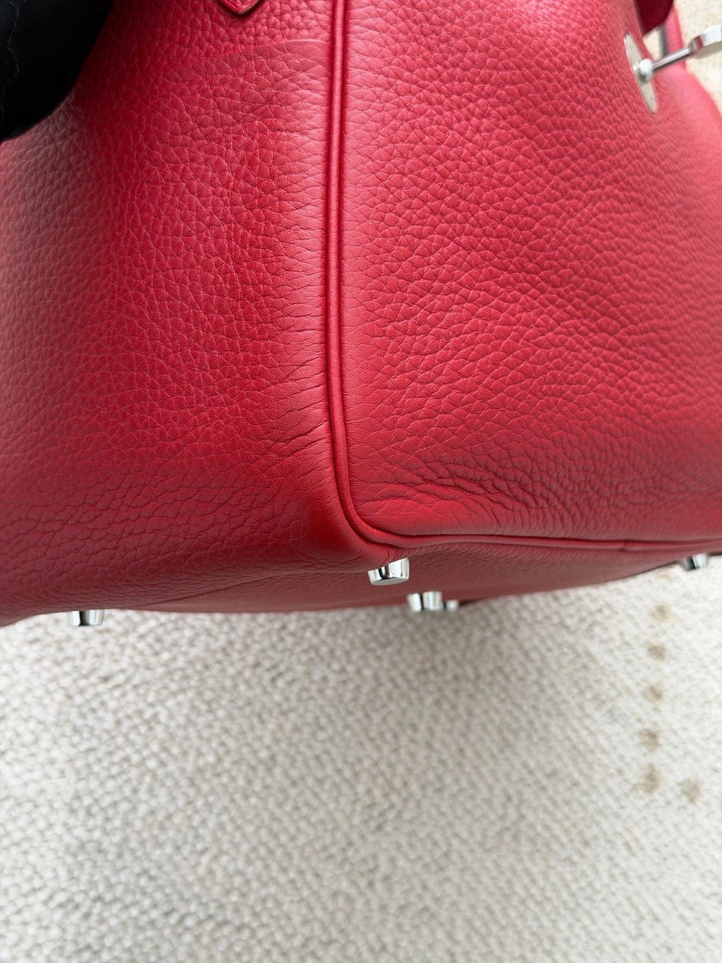 Hermes Lindy30 TC Leather Top Handle Shoulder Bag Red Silver Women Classic