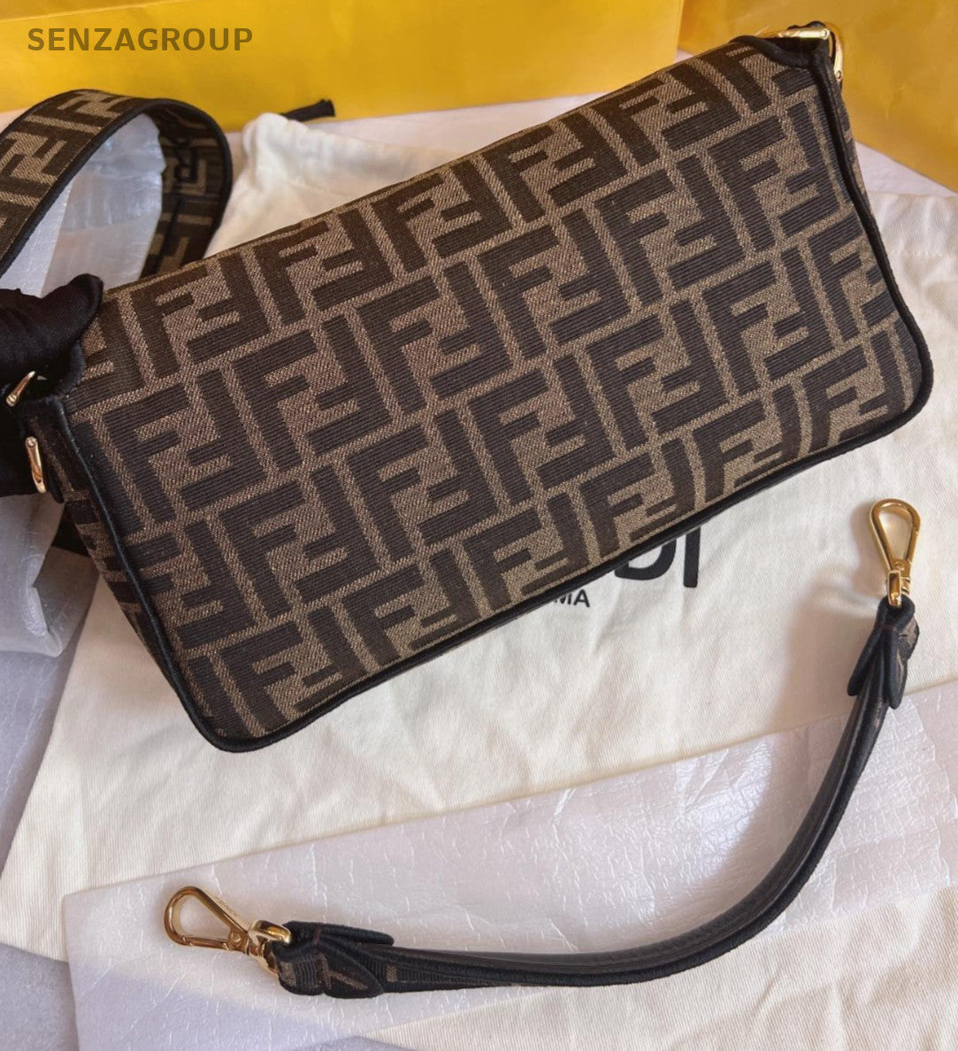 FENDI Monogram Canvas 2way Shoulder Handbag Brown Women Brand NEW
