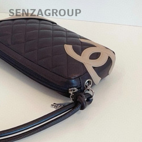 Chanel Cambon Vintage Shoulder Bag Black Orange Used Women Classic Diamond