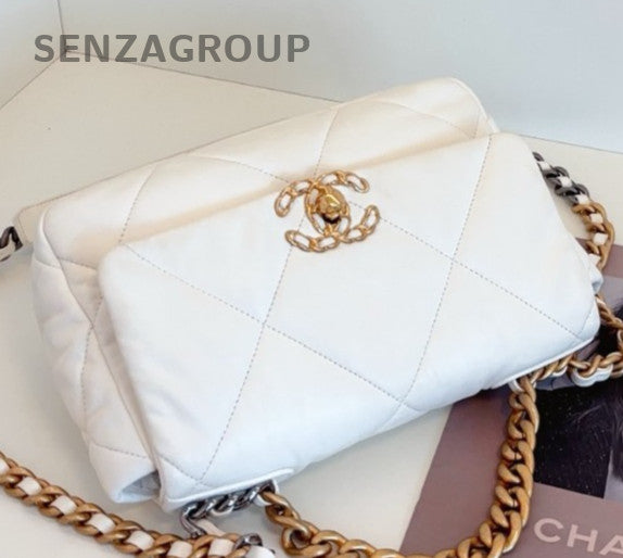 Chanel Diamond Chain Top Handle Shoulder Bag Crossbody White Gold Women Classic