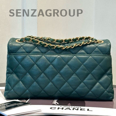 Chanel Classic Flap Bag Green Gold Hardware Quilted Chain Shoulder Bag