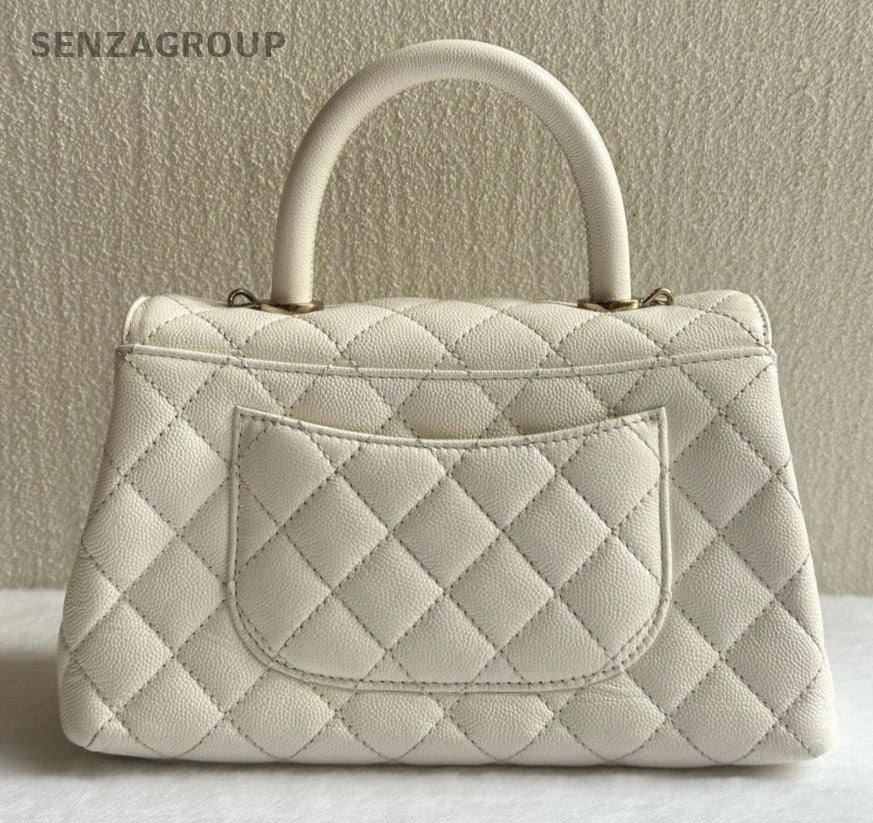 Chanel Coco Handle PM Top Handle Bag Chain Crossbody White Gold Diamond Women