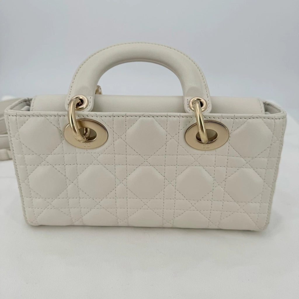 Dior White Gold D-Joy Top Handle Shoulder Bag For Women
