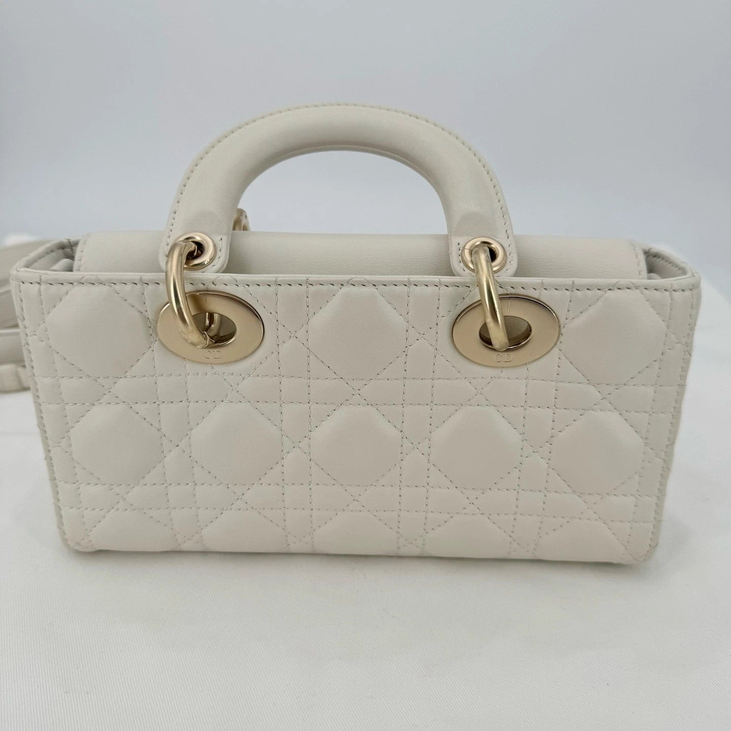 Dior White Gold D-Joy Top Handle Shoulder Bag For Women