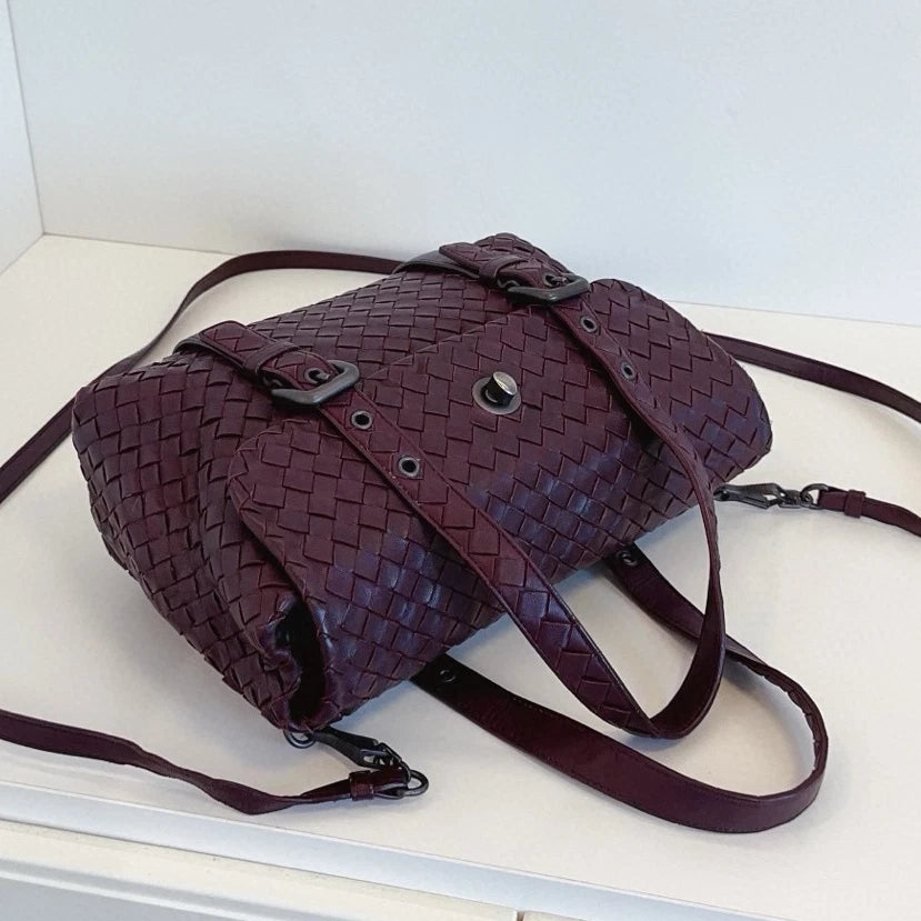 Bottega Veneta Satchel Intrecciato Backpack Top Handle Crossbody Red Women