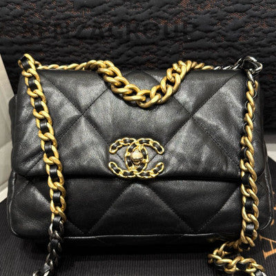 Chanel Black Gold 19 Bag Small Quilted Chain Shoulder Bag Classic Women
