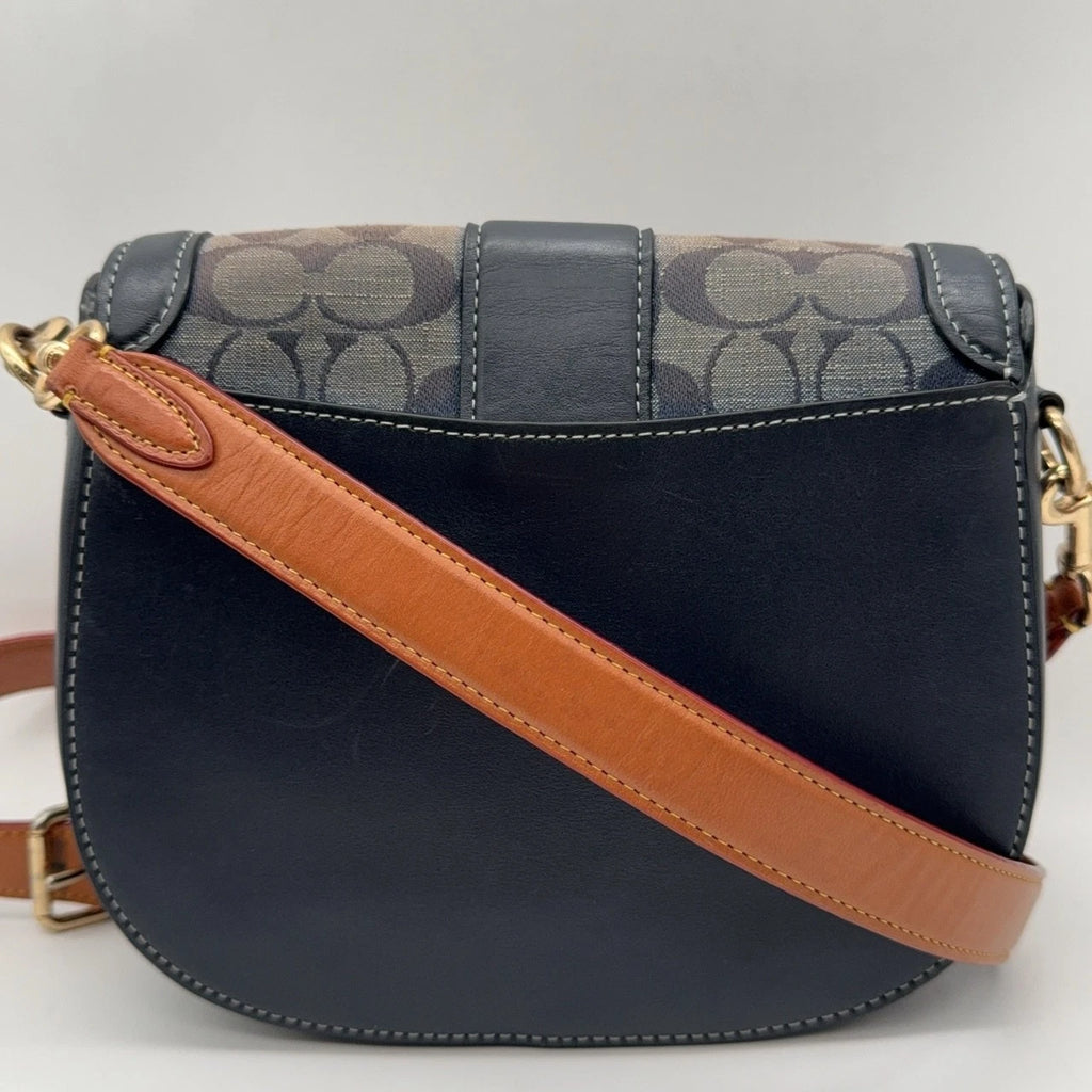 Coach Navy Signature Canvas Saddle Shoulder Crossbody Bag For Women