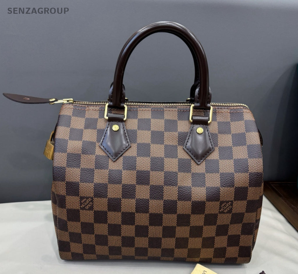 Louis Vuitton Speedy25 Top Handle Bag Brown Damier Ebene Gold Women Classic