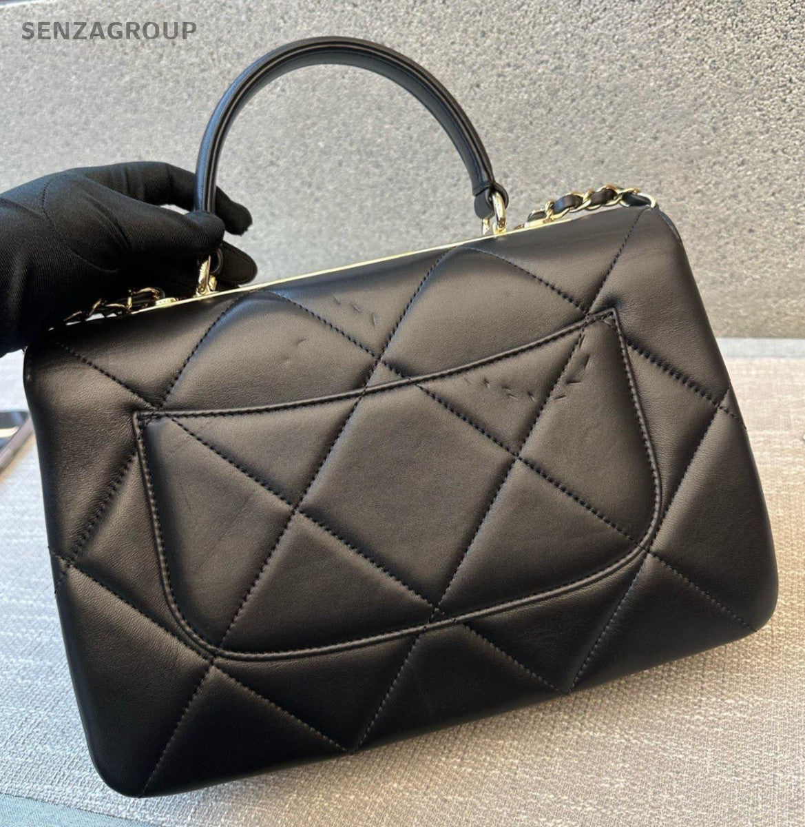 Chanel Trendy CC MM Top Handle Bag Chain Crossbody Black Gold Women Classic
