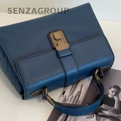 Bottega Veneta Piazza Top Handle Bag Blue Silver Used Women Classic