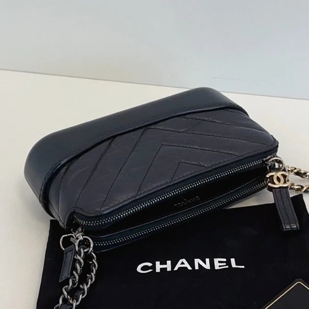 Chanel Gabrielle Chain Shoulder Bag Crossbody Black Gold Chevron Women Classic