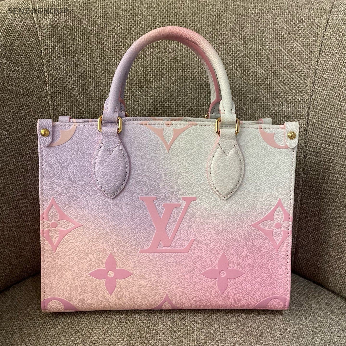 Louis Vuitton OnTheGo PM Tote Top Handle Bag Crossbody Pink Blue Women Fashion