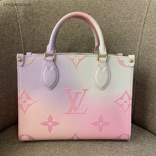 Louis Vuitton OnTheGo PM Tote Top Handle Bag Crossbody Pink Blue Women Fashion