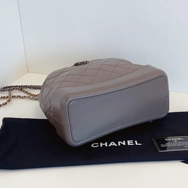 Chanel Gabrielle MM Chain Backpack Shoulder Bag Gray Gold Women Classic