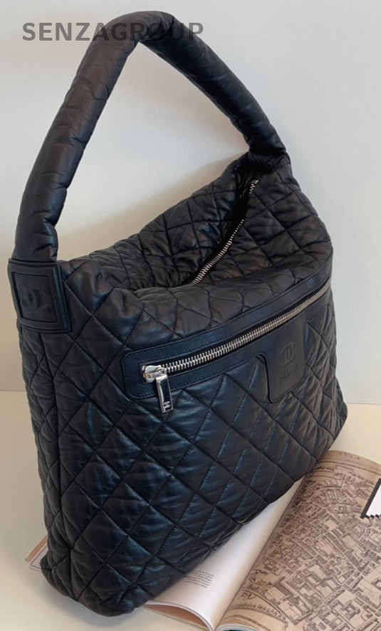 CHANEL Hobo Diamond pattern All Black sportline Shoulder bag Women Black