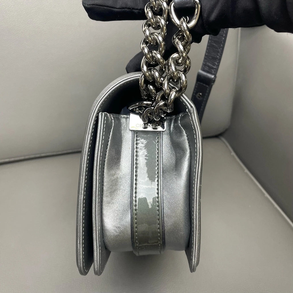 CHANEL Medium Leboy Woven Flap Silver Shoulder Crossbody Women