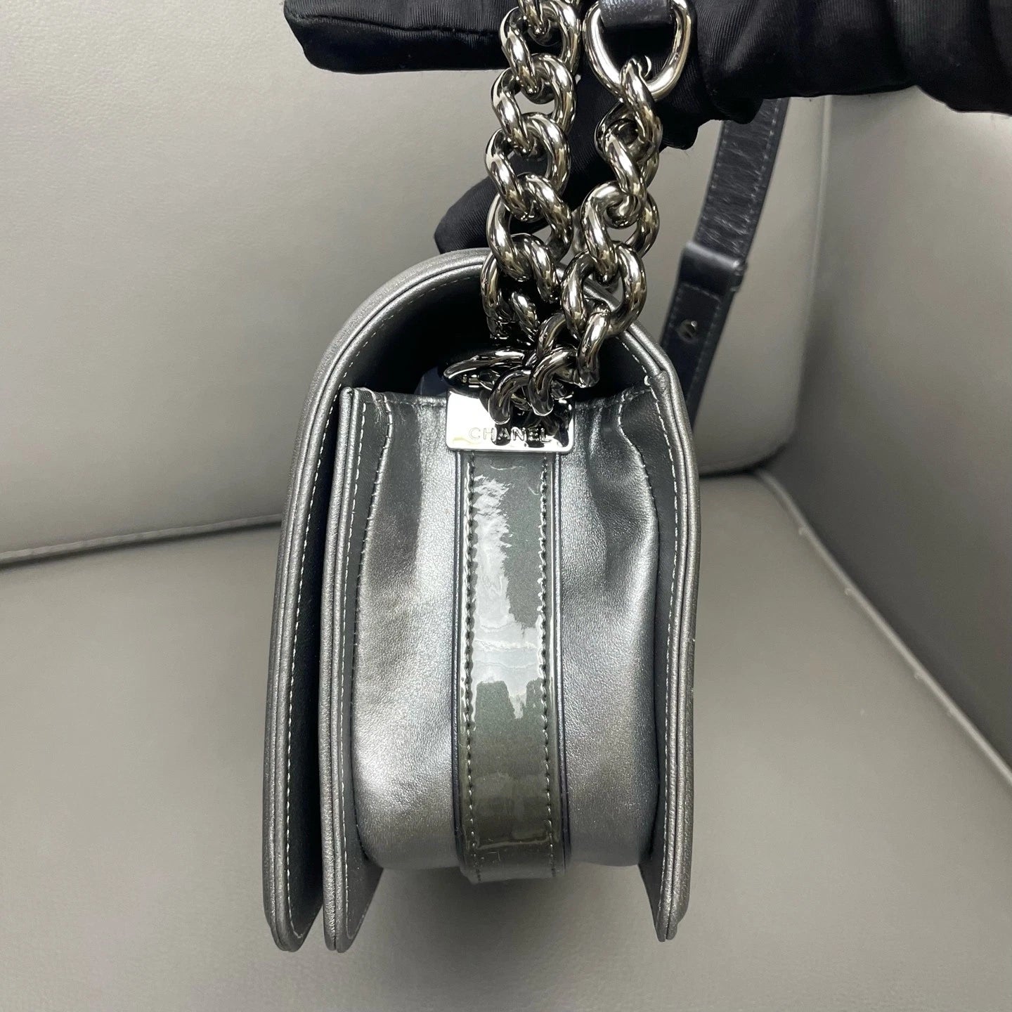 CHANEL Medium Leboy Woven Flap Silver Shoulder Crossbody Women