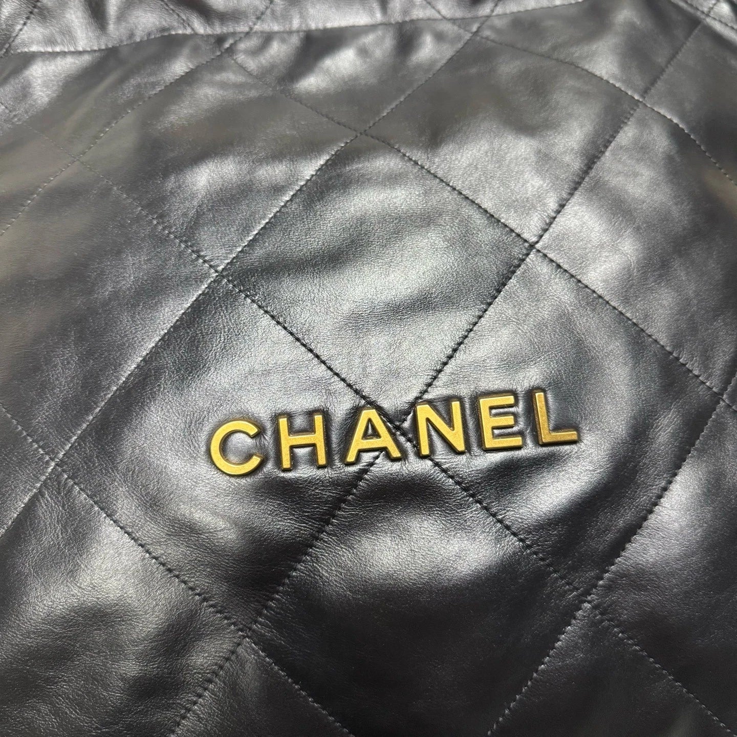 Authentic CHANEL Calfskin 22 Black Gold Medium Tote Bag For Women