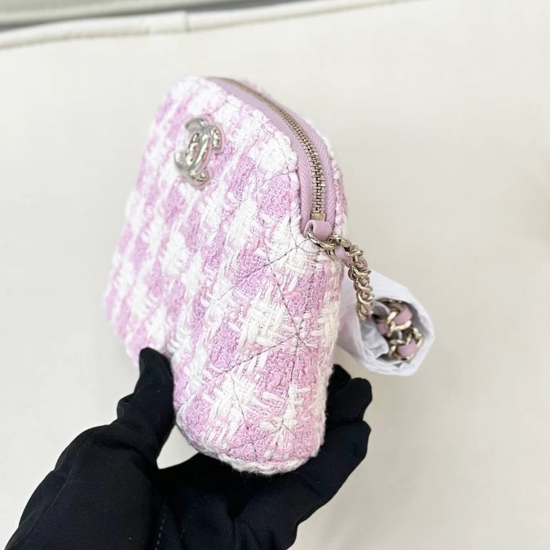 Chanel Tweed Shell Bag Chain Shoulder Bag Crossbody Pink Gold Women Classic S