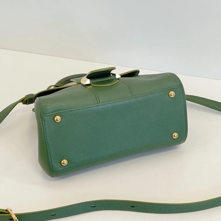 Delvaux Empire Brilliant Mini Calfskin Top Handle Crossbody Green Gold Women