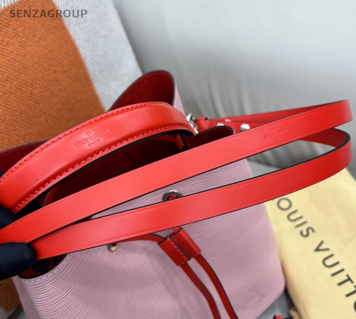 Louis Vuitton Bucket Epi Top Handle Shoulder Bag Pink Red Silver Women Classic