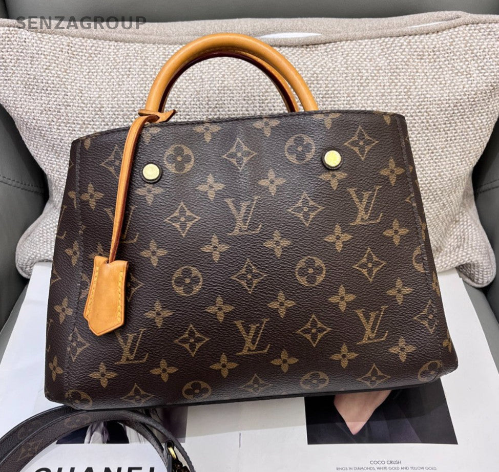 Louis Vuitton Montaigne BB Monogram Top Handle Bag Crossbody Brown Women Classic