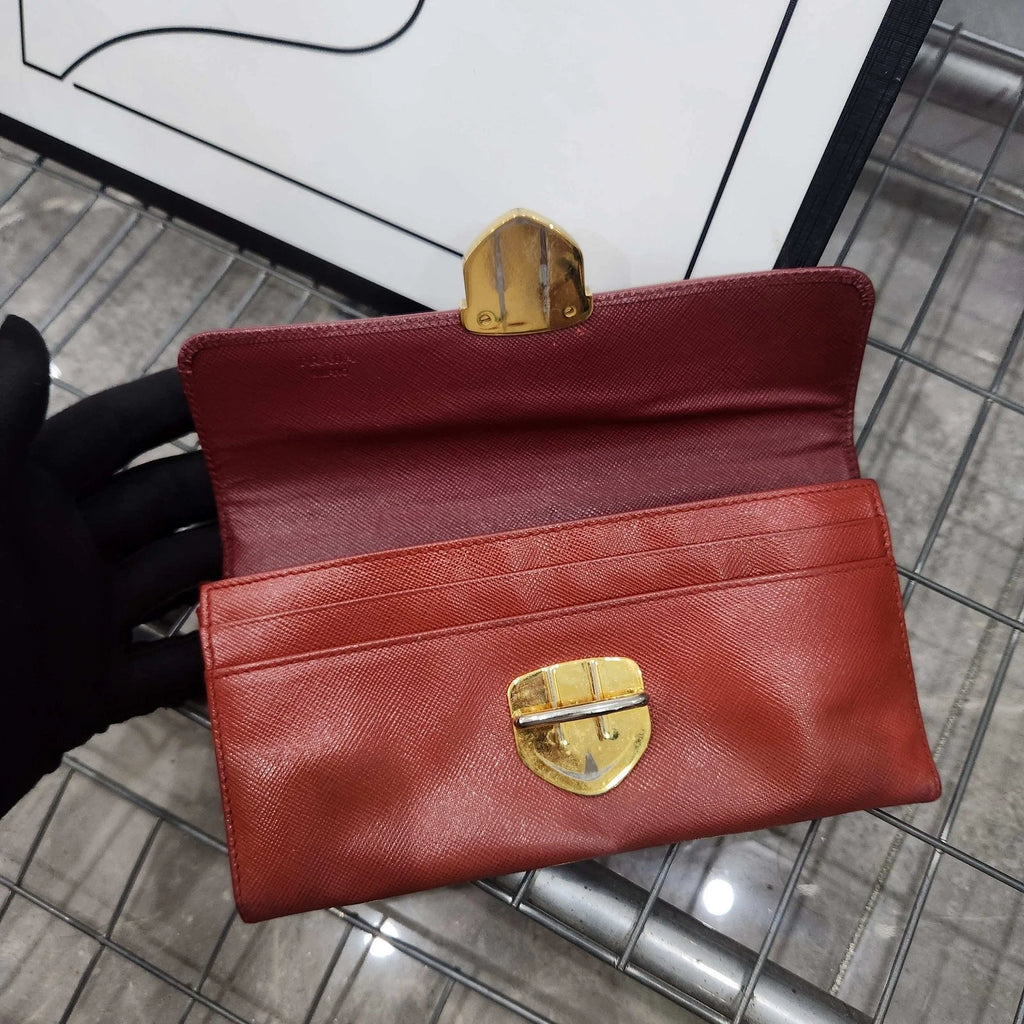 PRADA Women Red Long Wallet Clutch