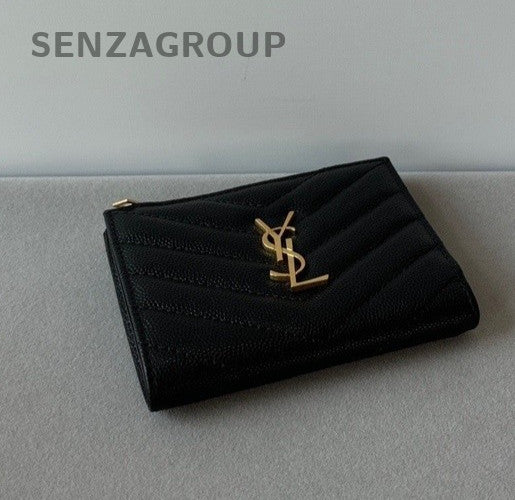 YSL Saint Laurent Caviar Calfskin Short Purse Clutch Black Almost Brand New
