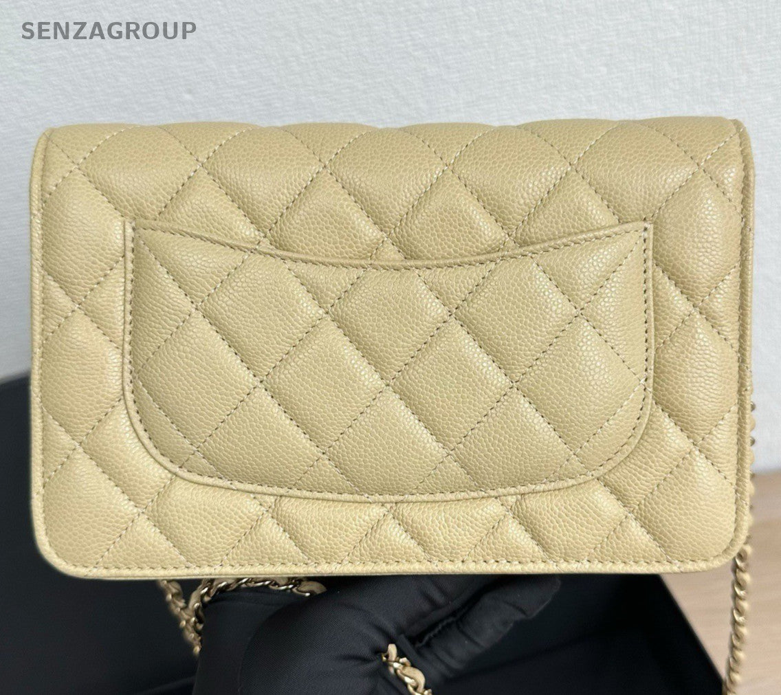 Chanel Diamond WOC Chain Shoulder Bag Crossbody Yellow Gold Women Classic