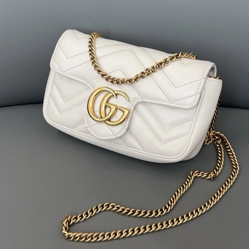 Authentic Gucci Marmont Supermini Chain Shoulder Crossbody Bag White GHD
