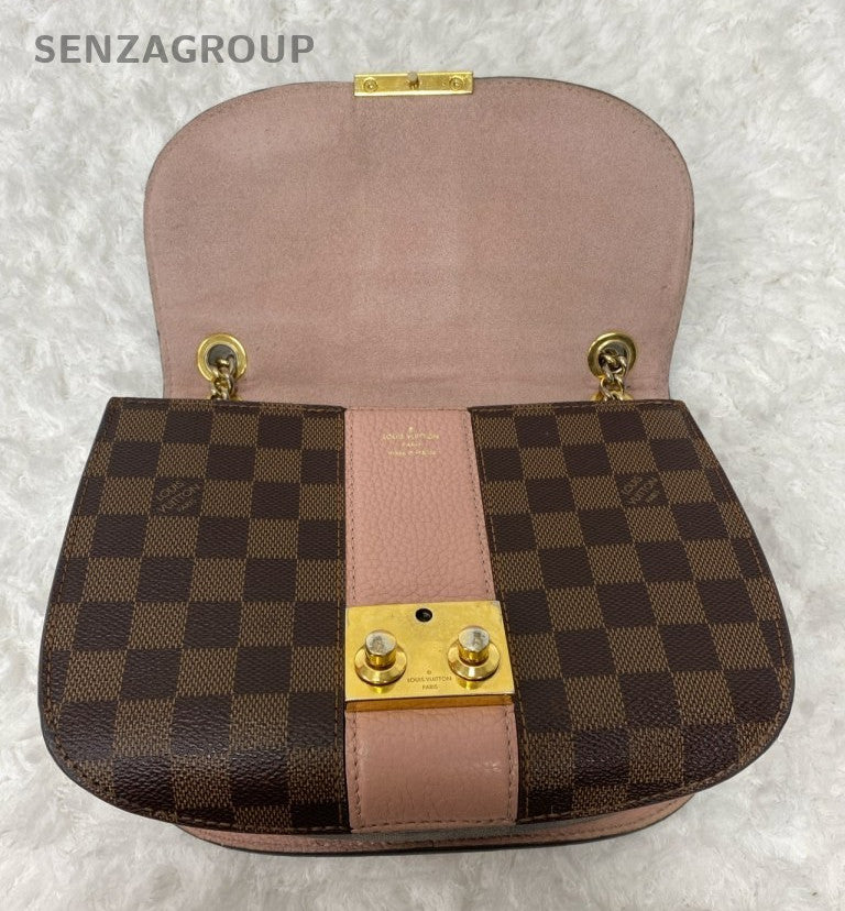 Louis Vuitton Damier Chain Shoulder Bag Crossbody Brown Pink Gold Women Classic