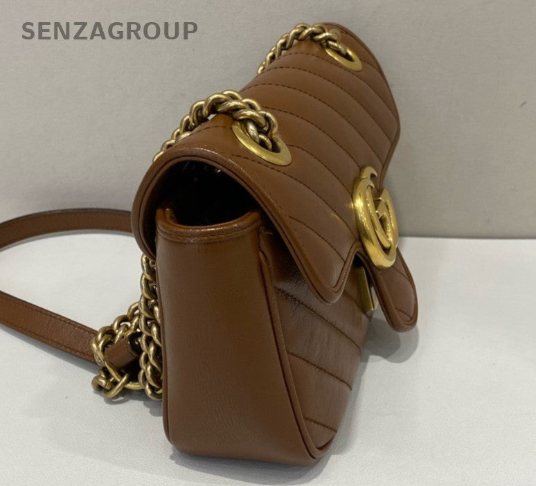 Gucci Marmont Chain Shoulder Bag Crossbody Brown Gold Women Classic Fashion