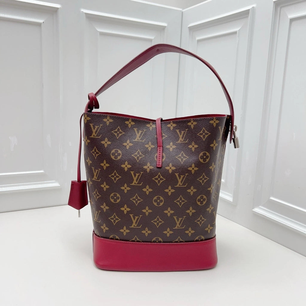 Louis Vuitton Bucket Monogram Canvas Top Handle Crossbody Bag Brown Women