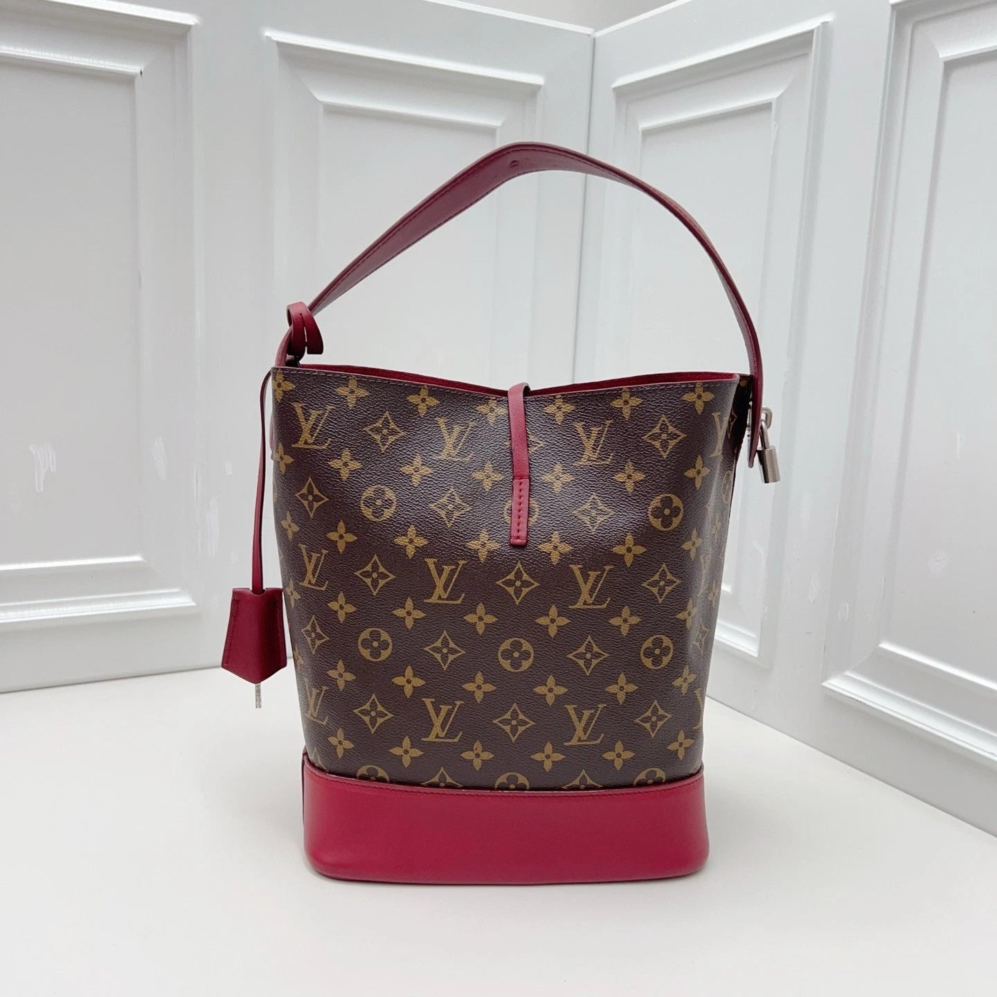 Louis Vuitton Bucket Monogram Canvas Top Handle Crossbody Bag Brown Women