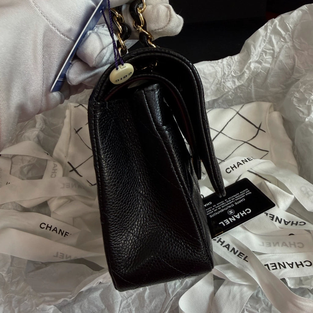 New Chanel Classic Flap MM Calfskin Chain Black Shoulder Bag Crossbody GHW