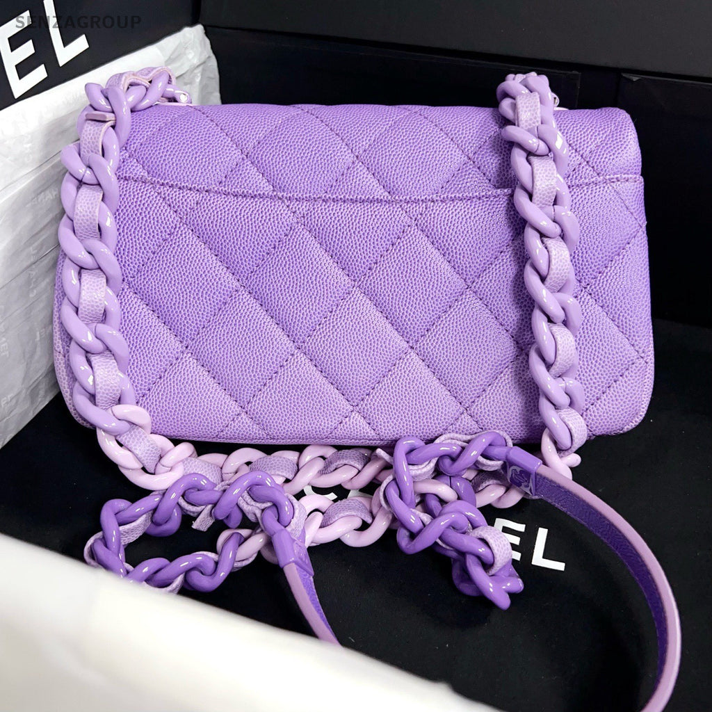 Chanel Diamond Mini Chain Shoulder Bag Purple Women Classic Fashion