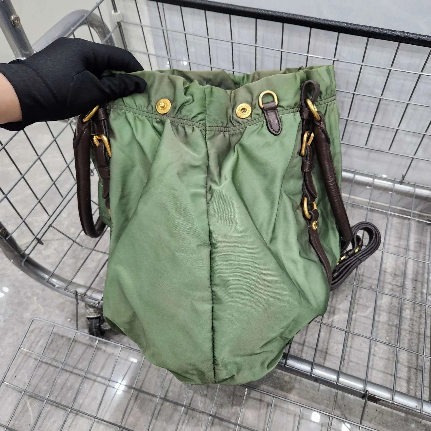 Prada Green Nylon Tote Handbag Shoulder Crossbody For Women